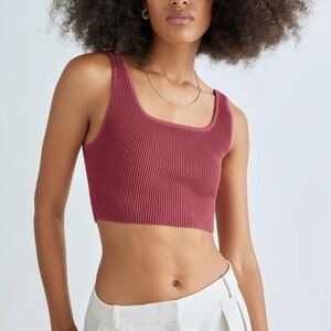 Aritzia Babaton Sculpt Knit Squareneck Cropped Tank Top Rhodon Pink